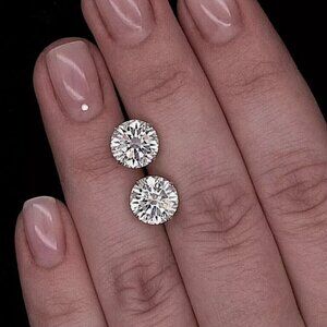 4CT Round Cut VVS Created Stud Earrings 14k White Gold 8mm Screw Back